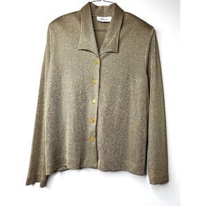 Vintage Florentine Cardigan Jacket Beige Knit  Sz 10 Lucite Straw Buttons